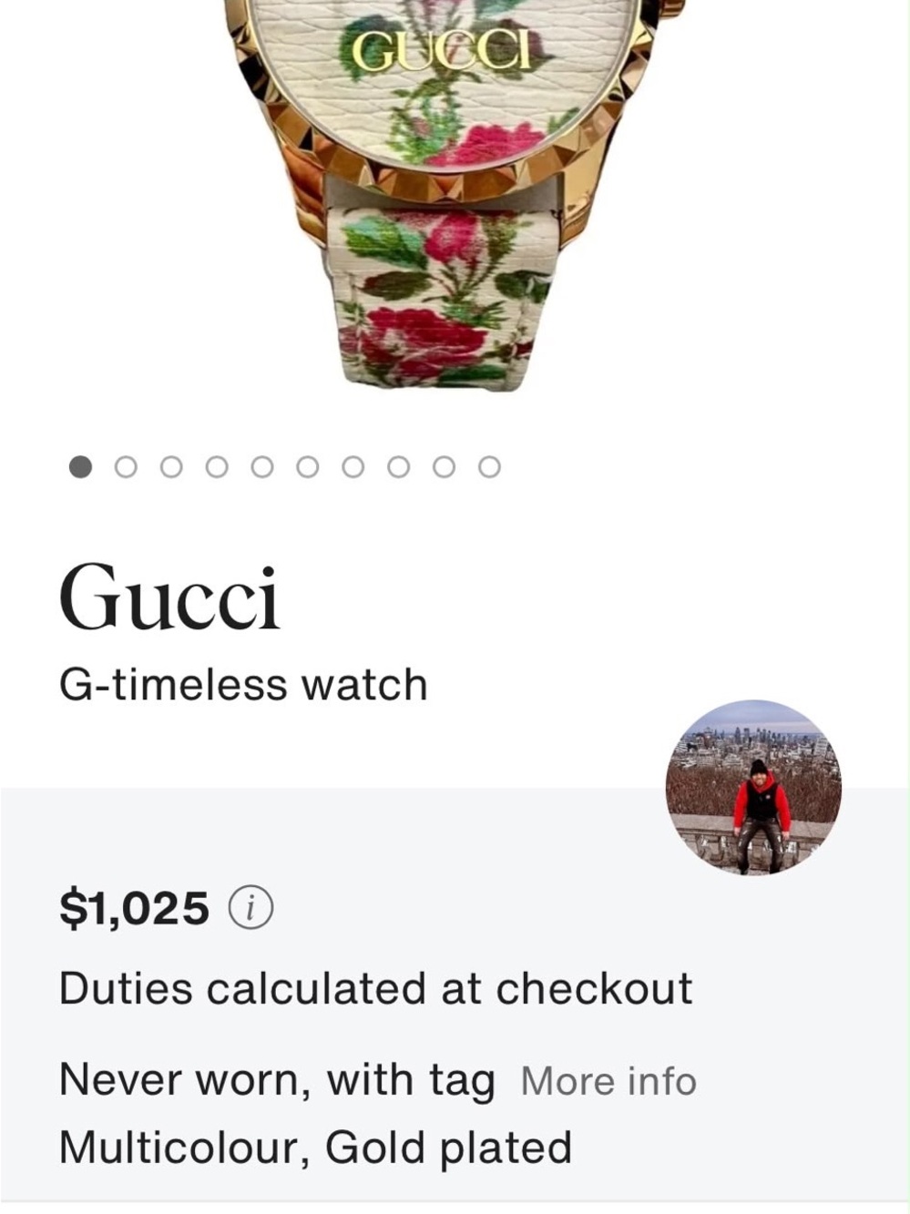Gucci Floral Leather Strap Watch with Gold Case